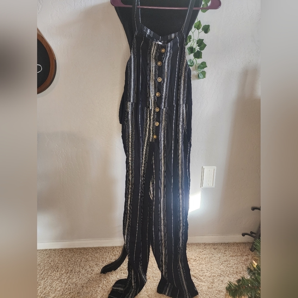 Hollister Black Pinstripe Button Up Jumpsuit Tank Size‎ XS